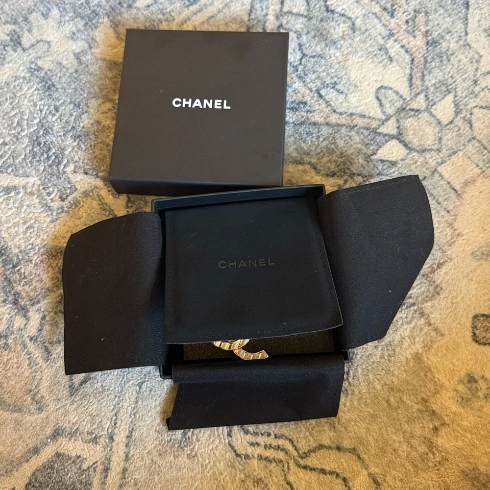 Chanel Authentic Gold and White Metal & Glass Pearl Earrings NEW
